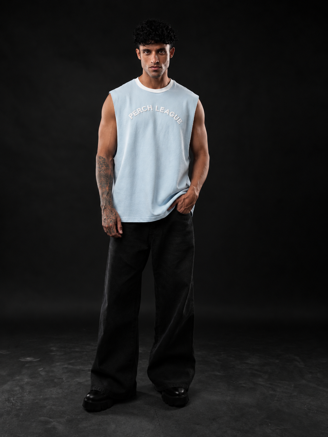 Sky Blue League Cotton Oversized Tank Tshirt