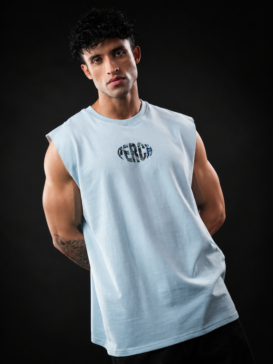 Sky Bue Shark Print Oversized Tank Tshirt