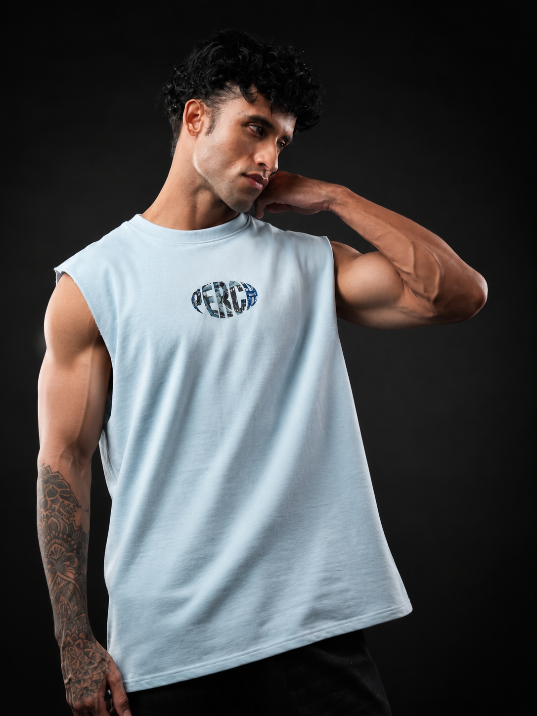 Sky Bue Shark Print Oversized Tank Tshirt
