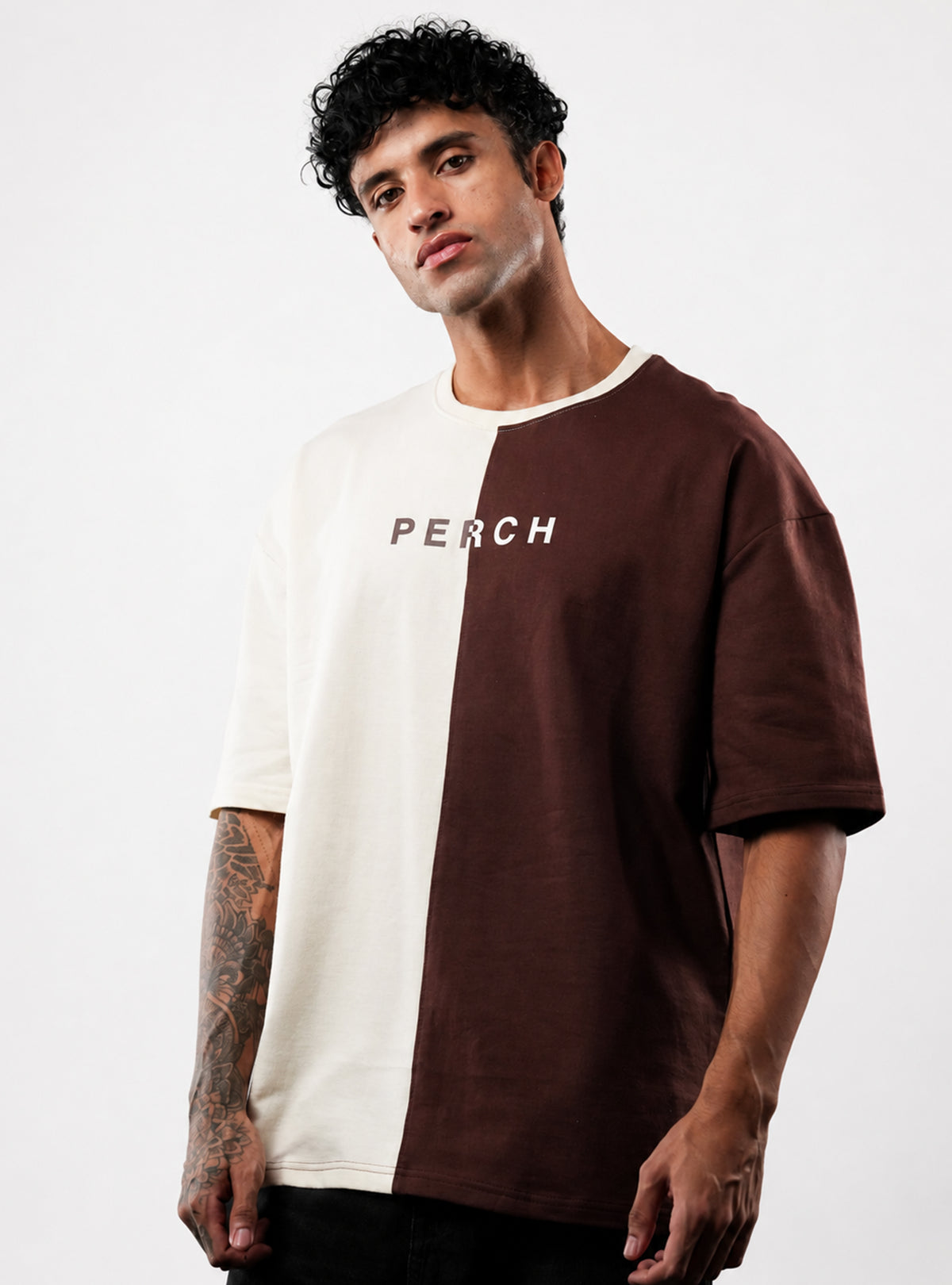 Brown Cream Divider Oversized Tshirt