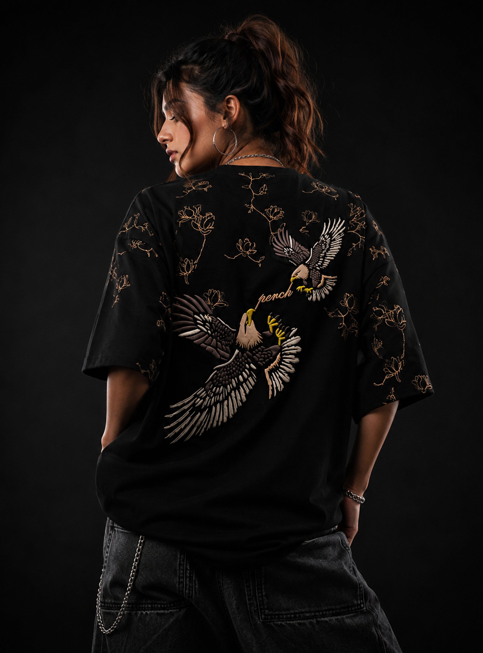 Black Eagle Print Oversized Tshirt