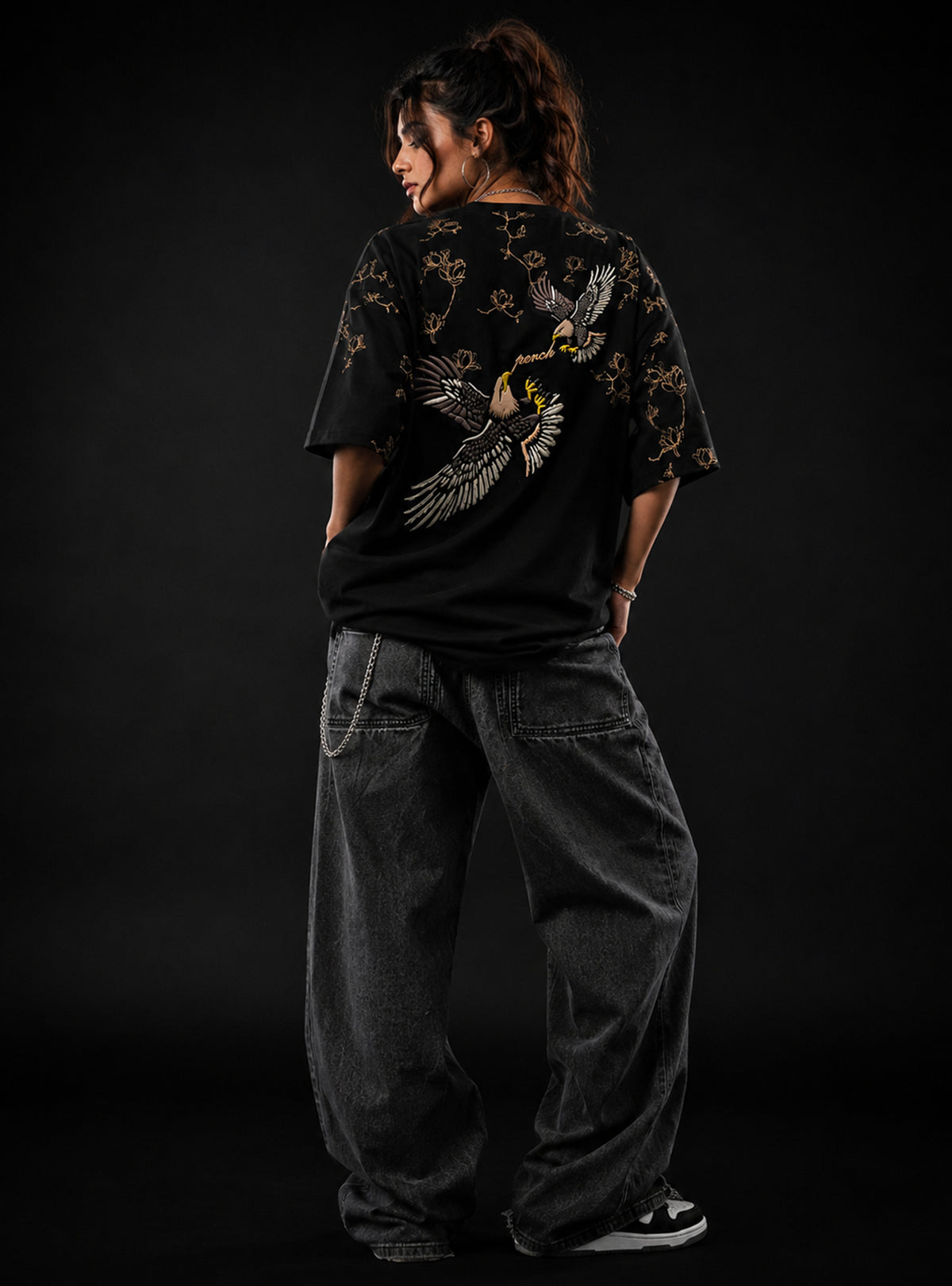 Black Eagle Print Oversized Tshirt