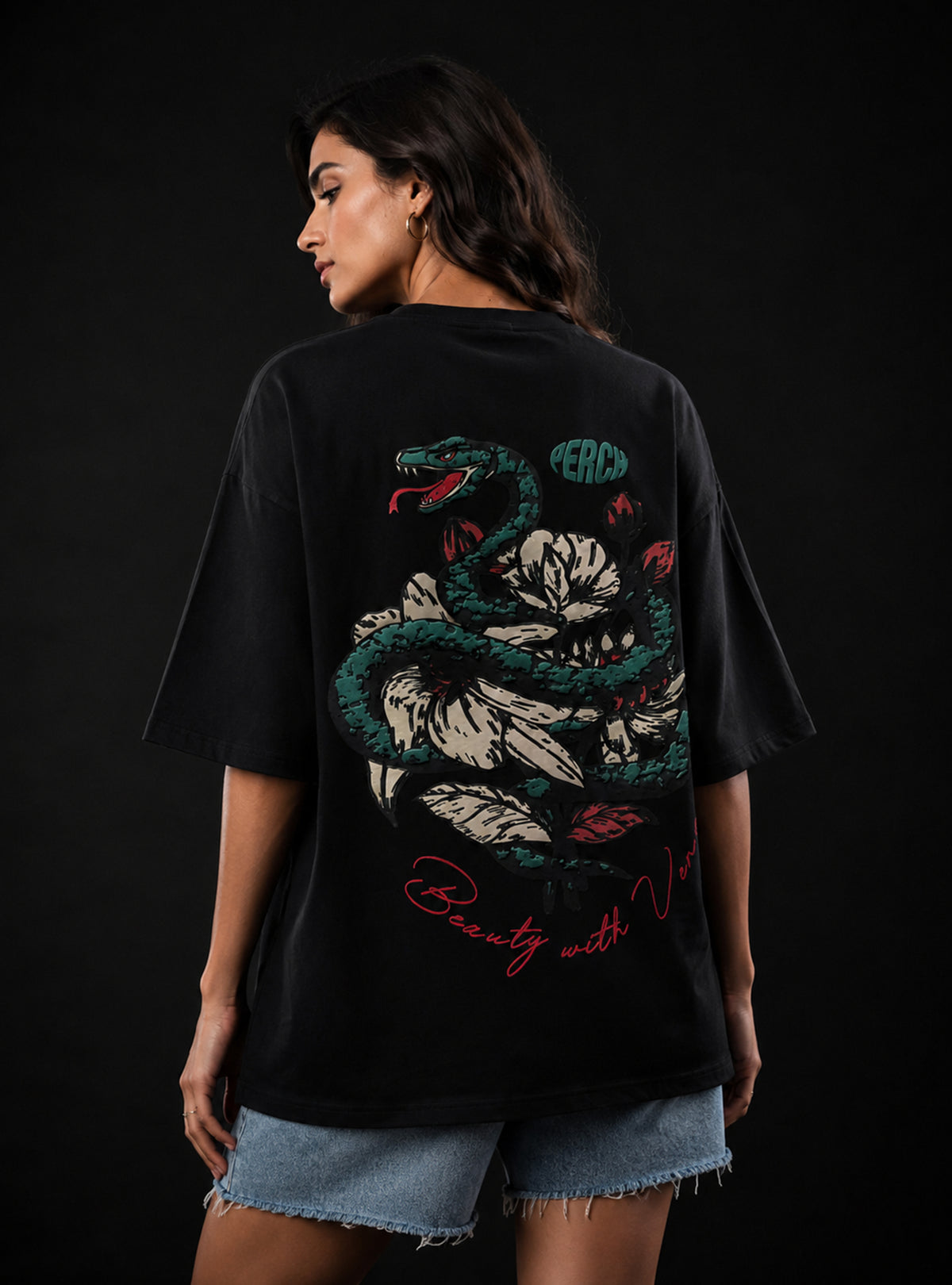 Black Snake Print Oversized Tshirt