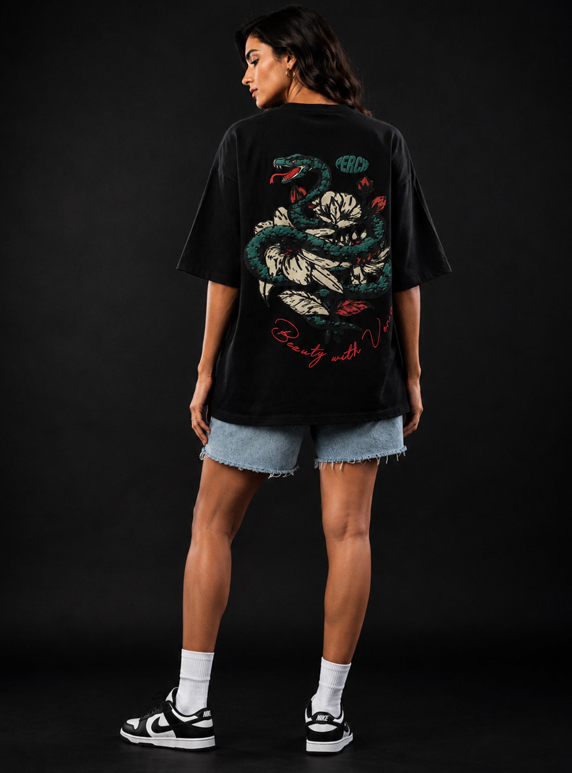Black Snake Print Oversized Tshirt