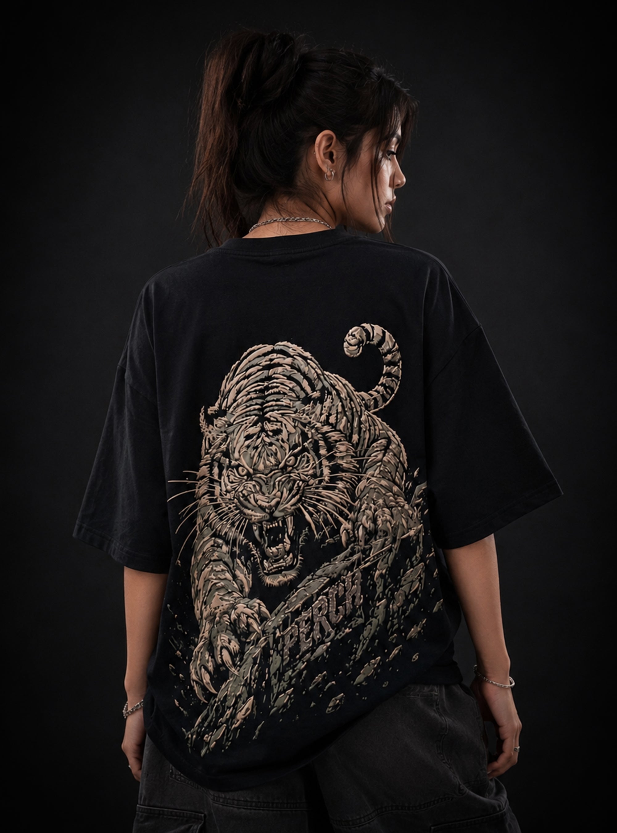 Black Lion Print Oversized Tshirt