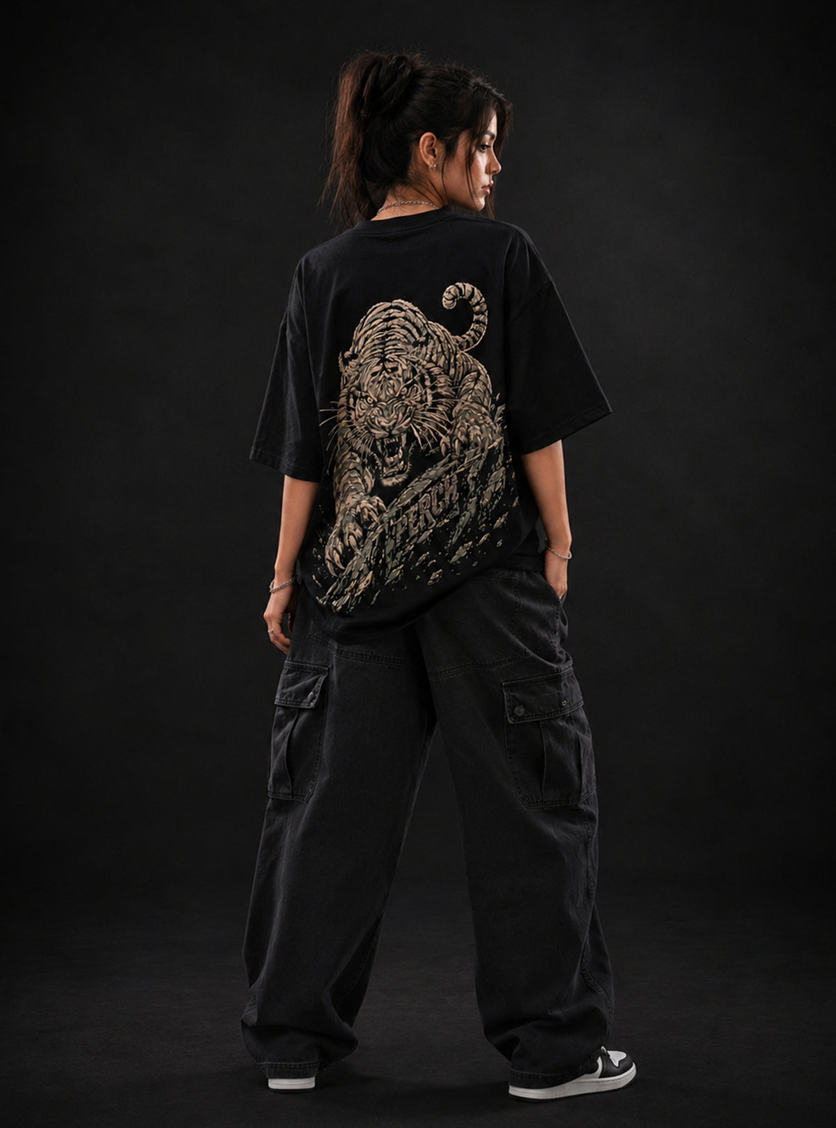 Black Lion Print Oversized Tshirt