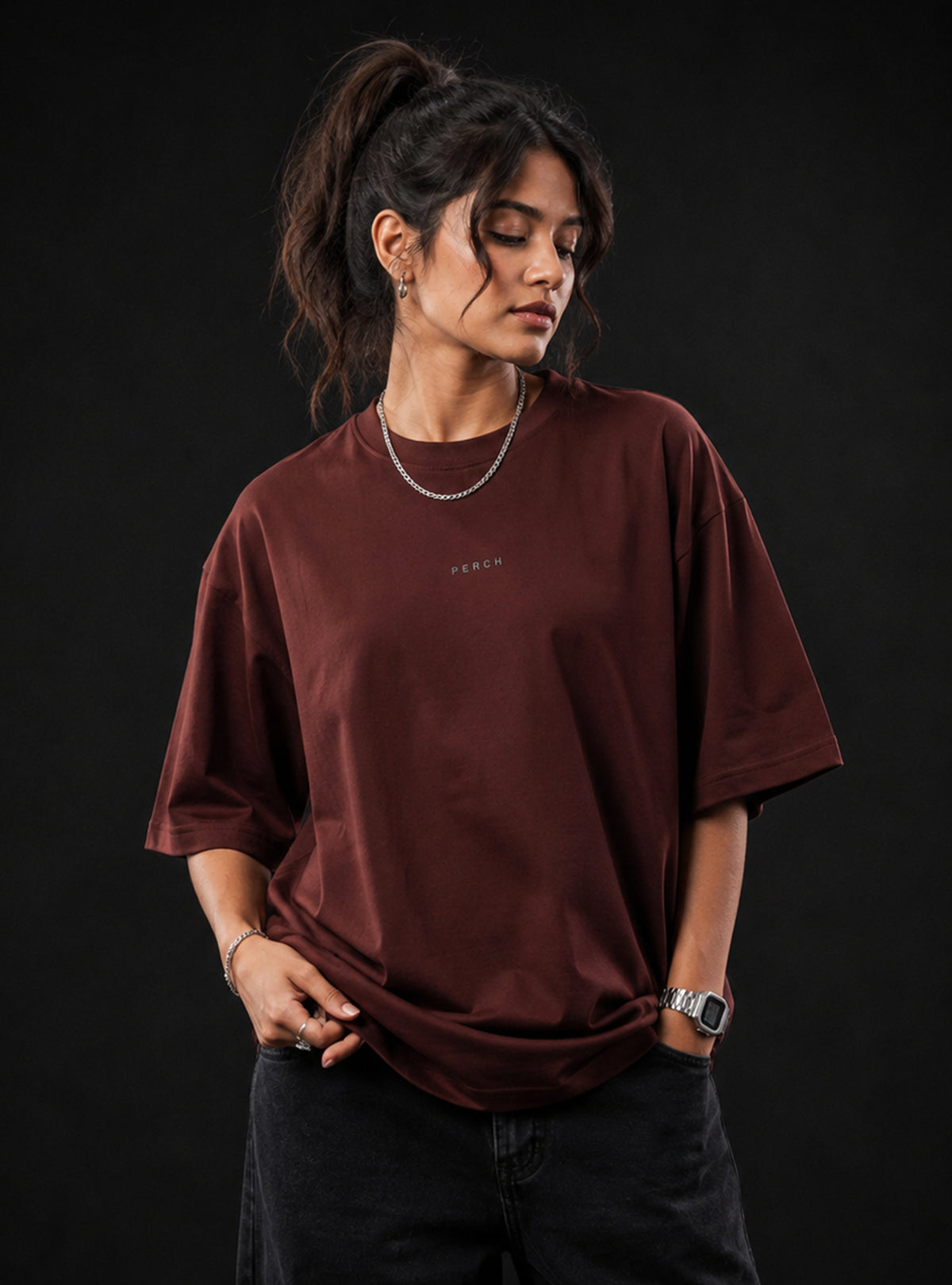 Brown Solid Oversized Tshirt