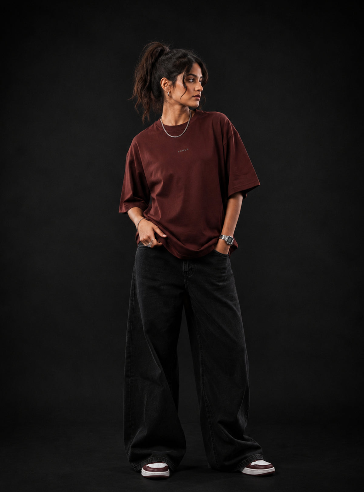 Brown Solid Oversized Tshirt