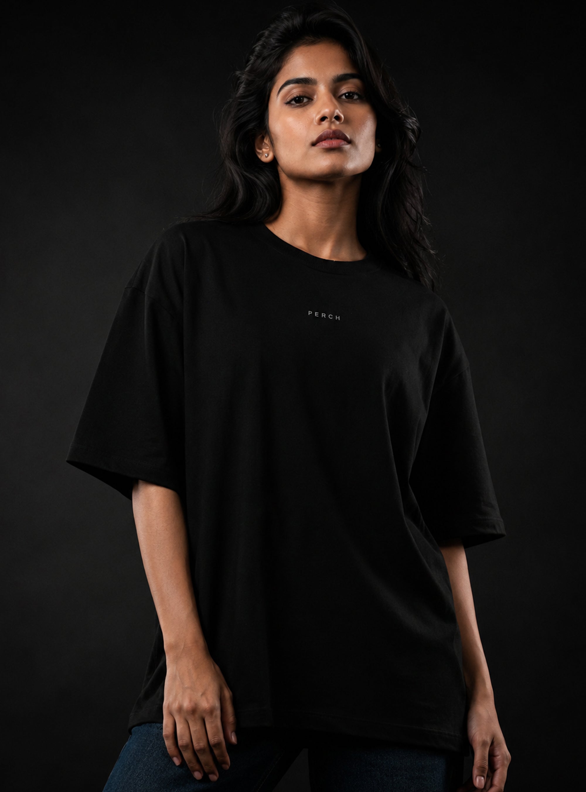 Black Solid Oversized Tshirt