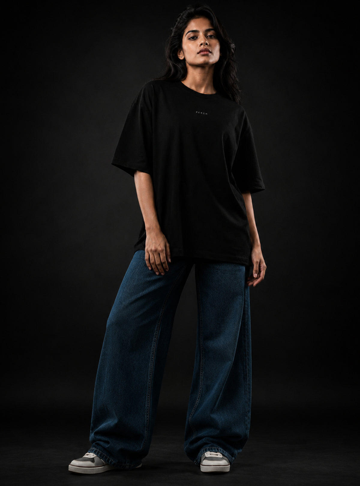 Black Solid Oversized Tshirt