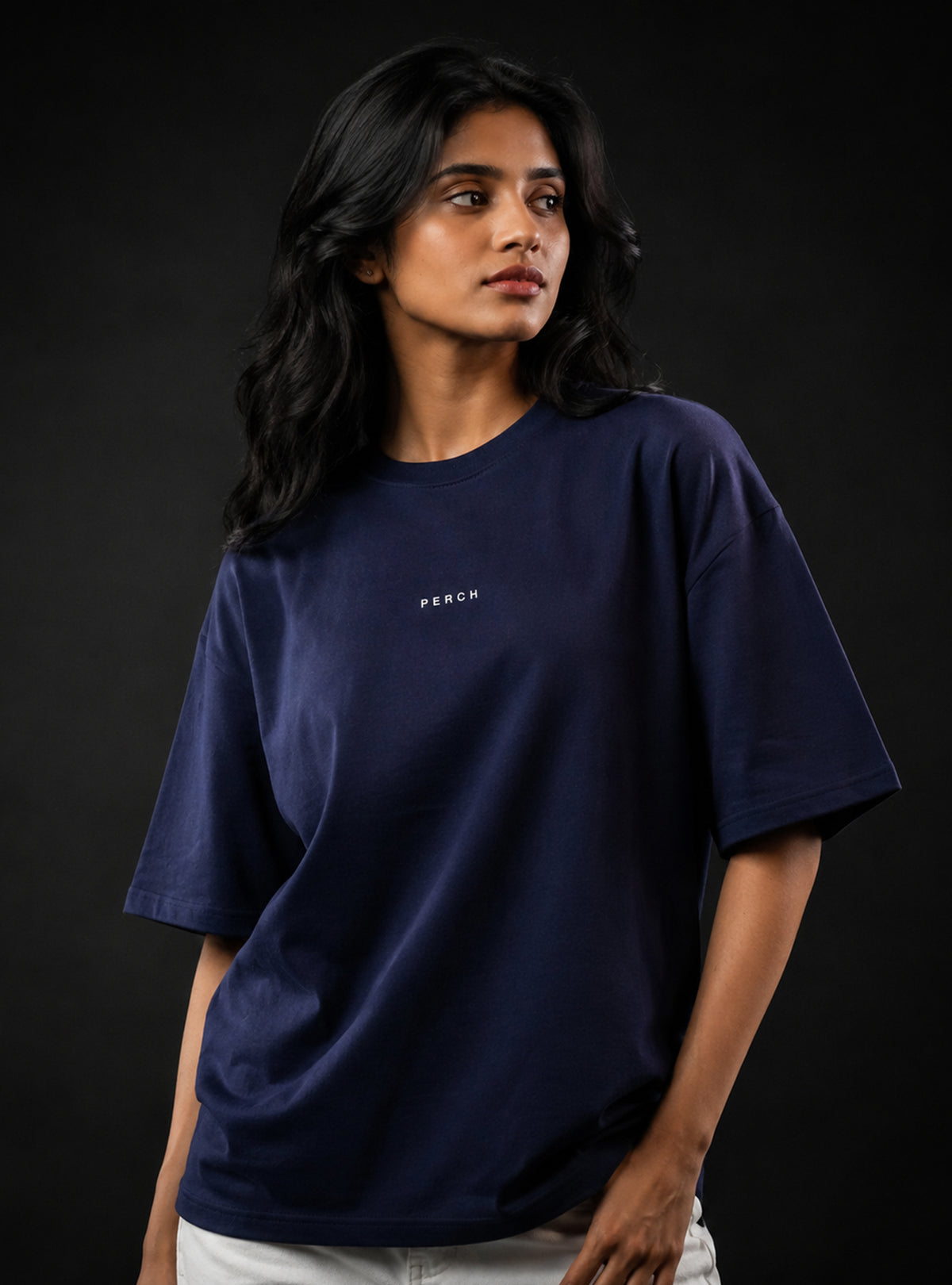 Navy Blue Solid Oversized Tshirt