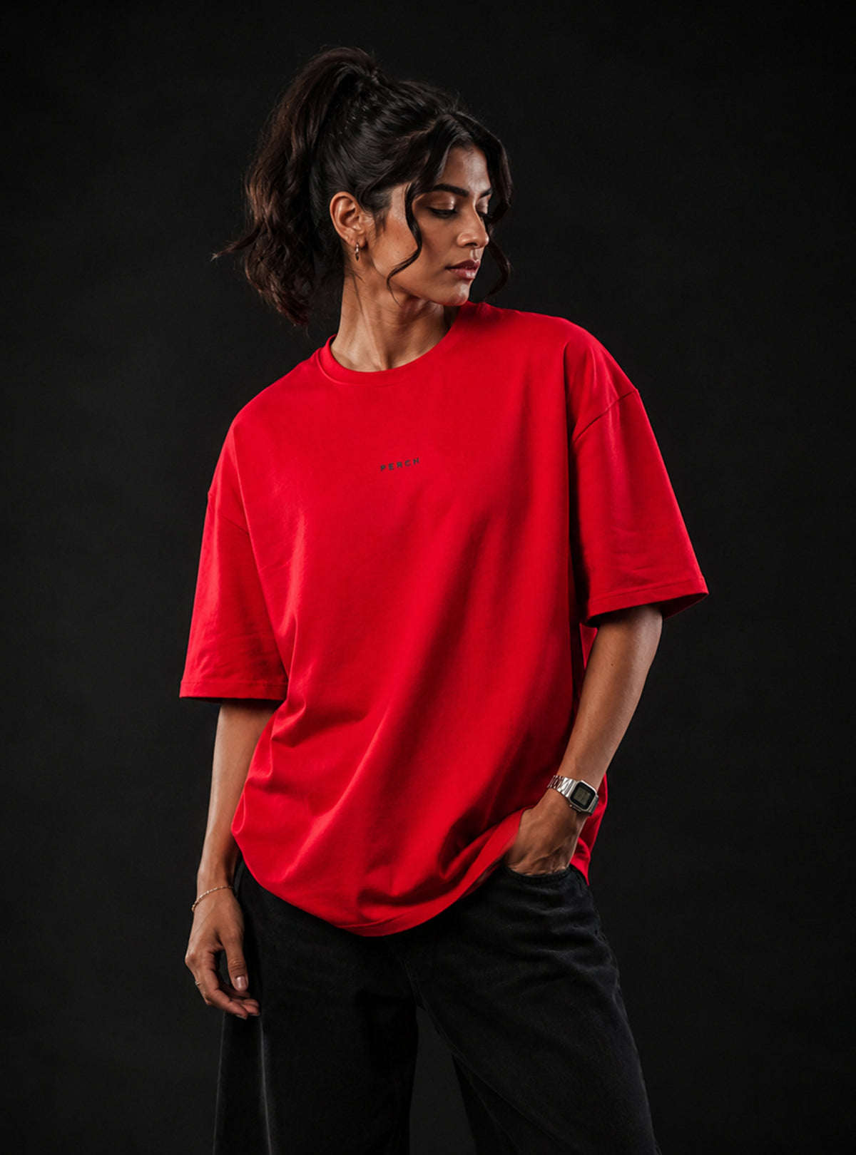Red Solid Oversized Tshirt