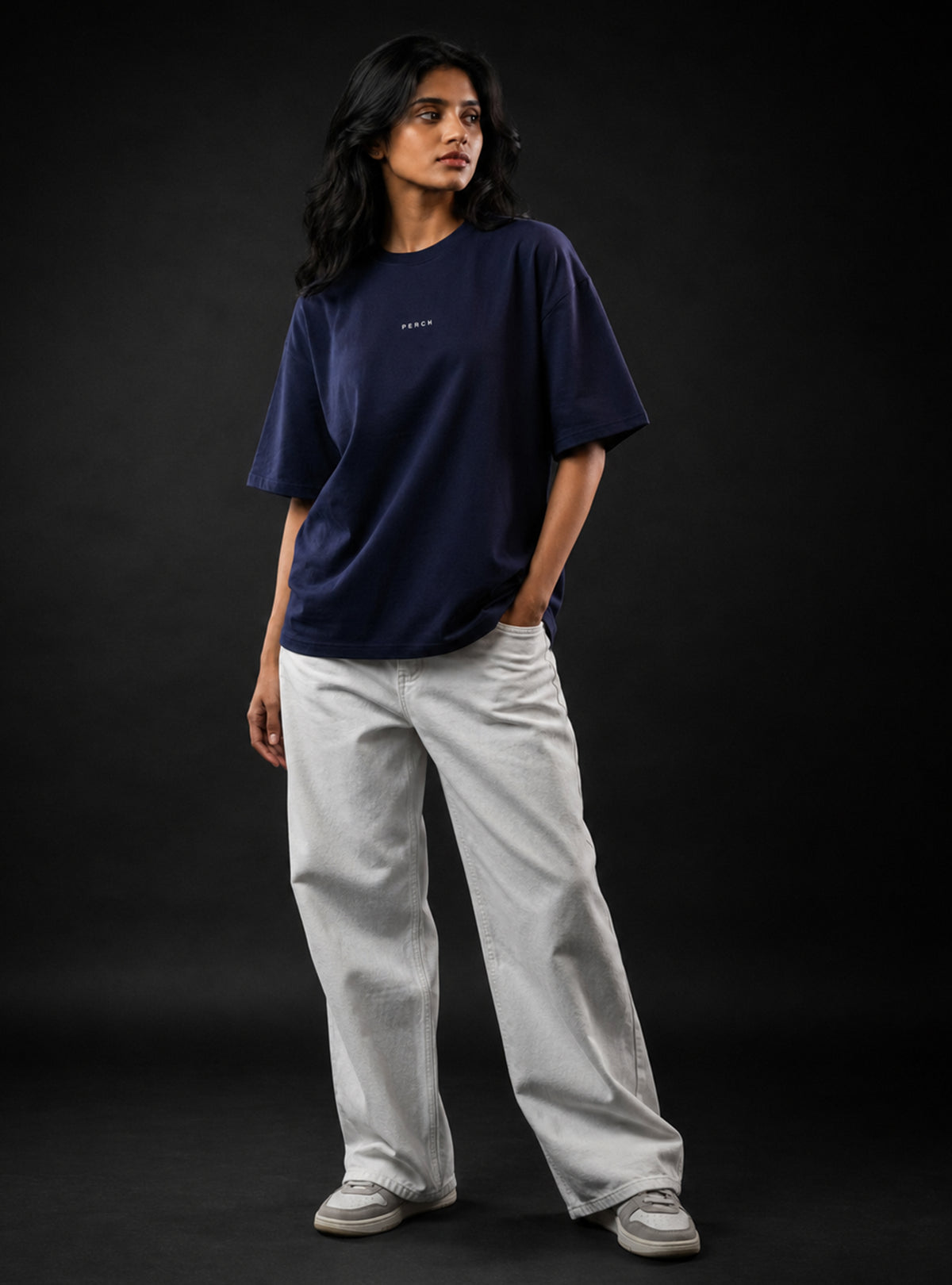 Navy Blue Solid Oversized Tshirt