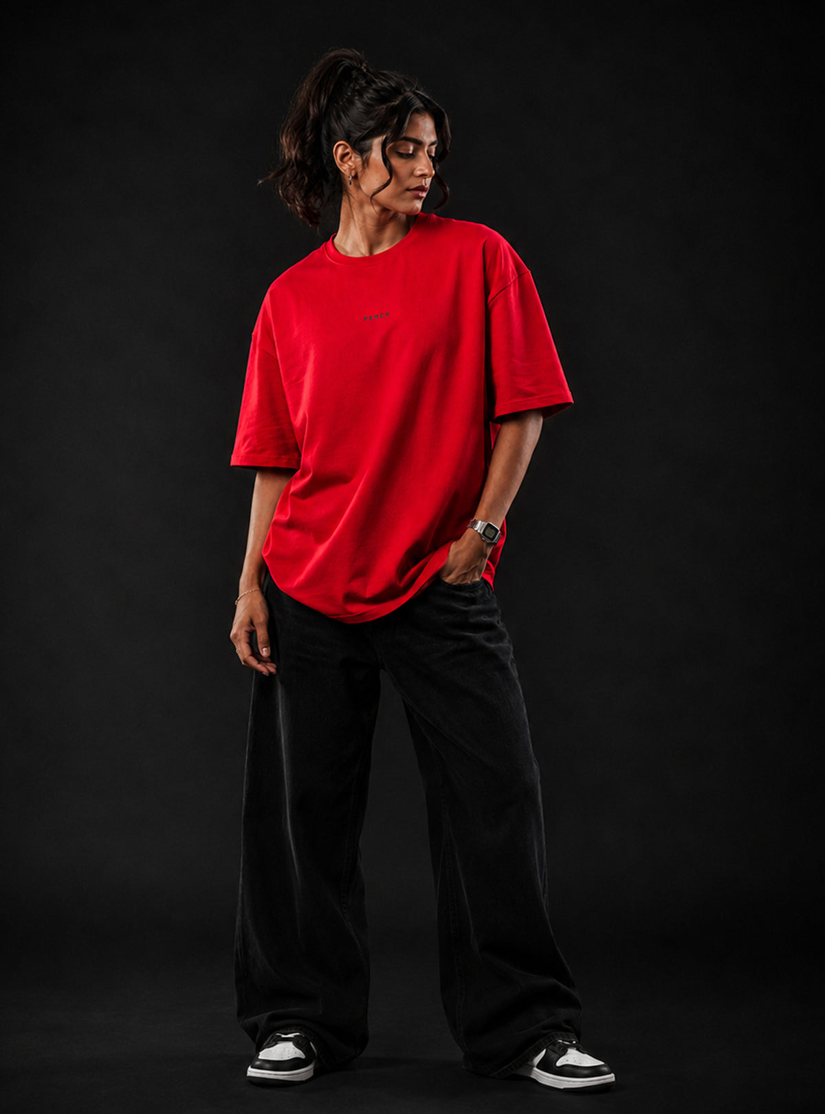 Red Solid Oversized Tshirt