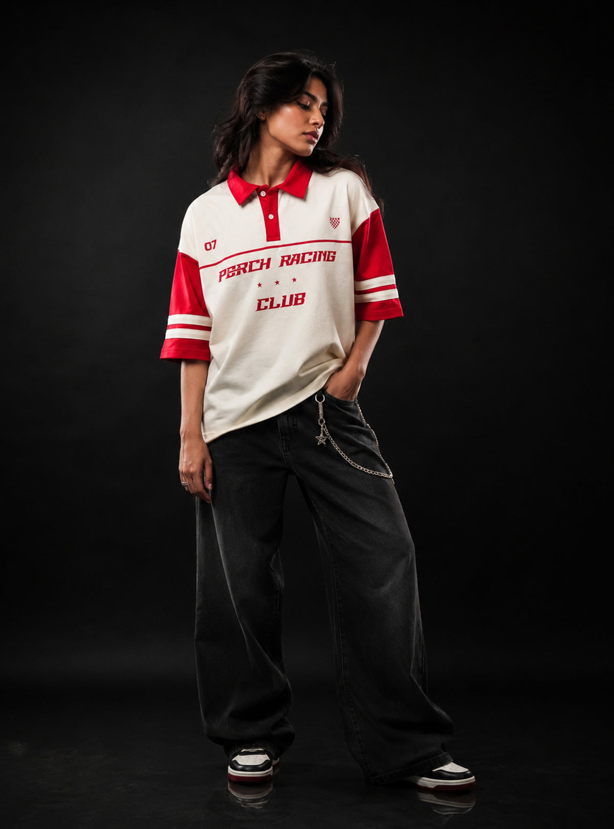 Red Perch Racing Cotton Oversized Polo Tshirt for Men & Women