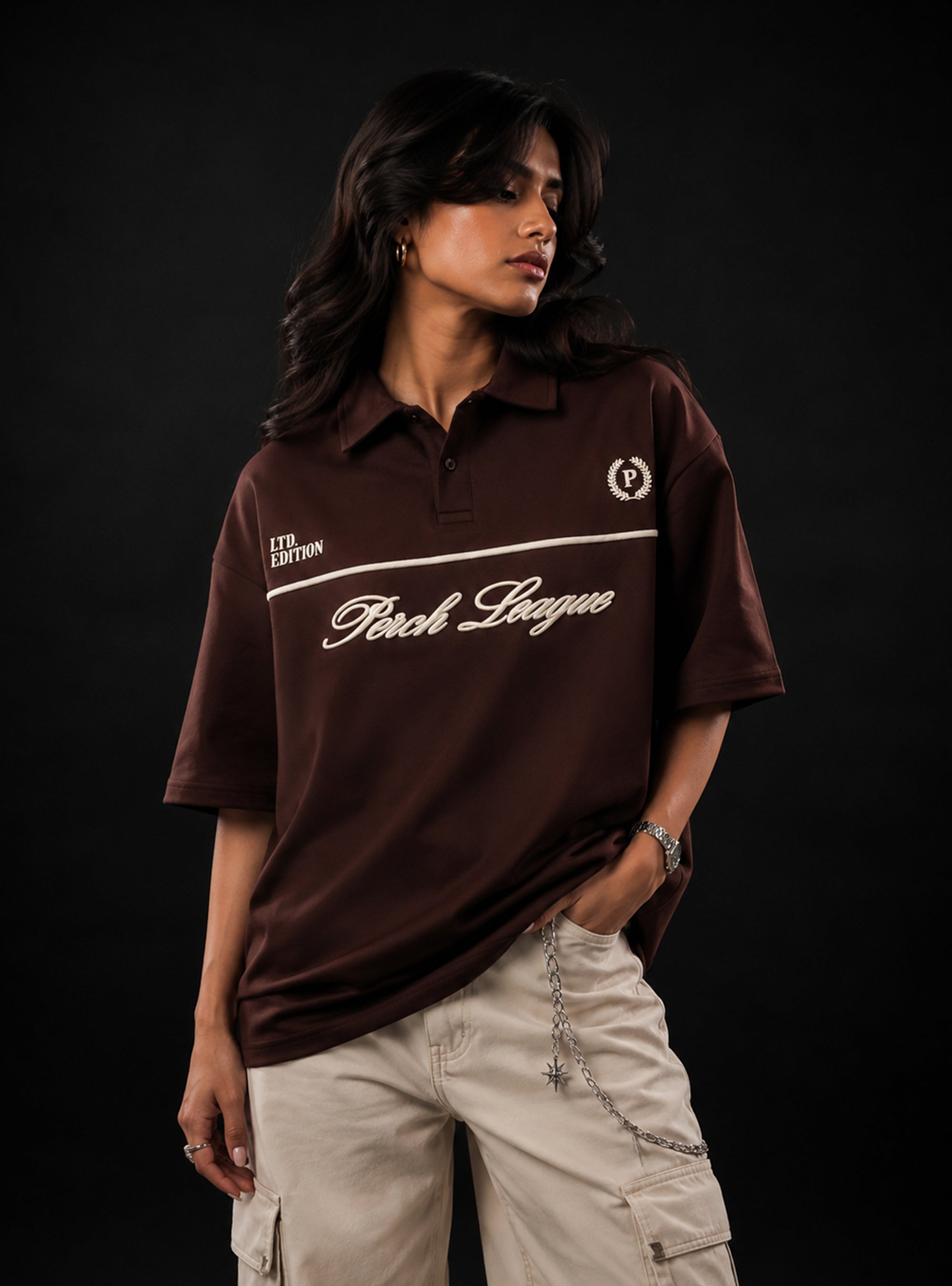 Brown Perch League Oversized Polo Tshirt
