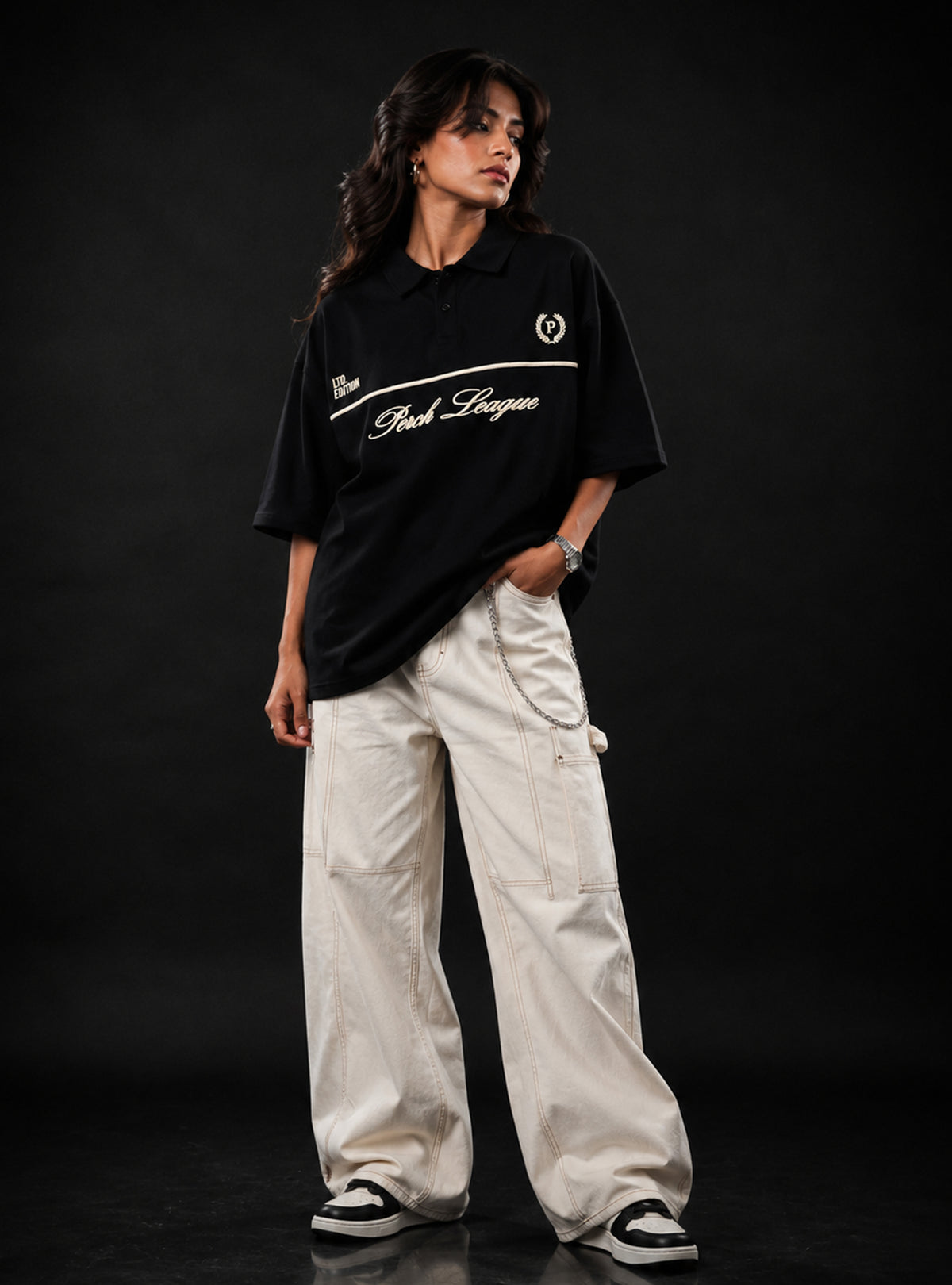 Black Perch League Cotton Oversized Polo Tshirt for Men & Women