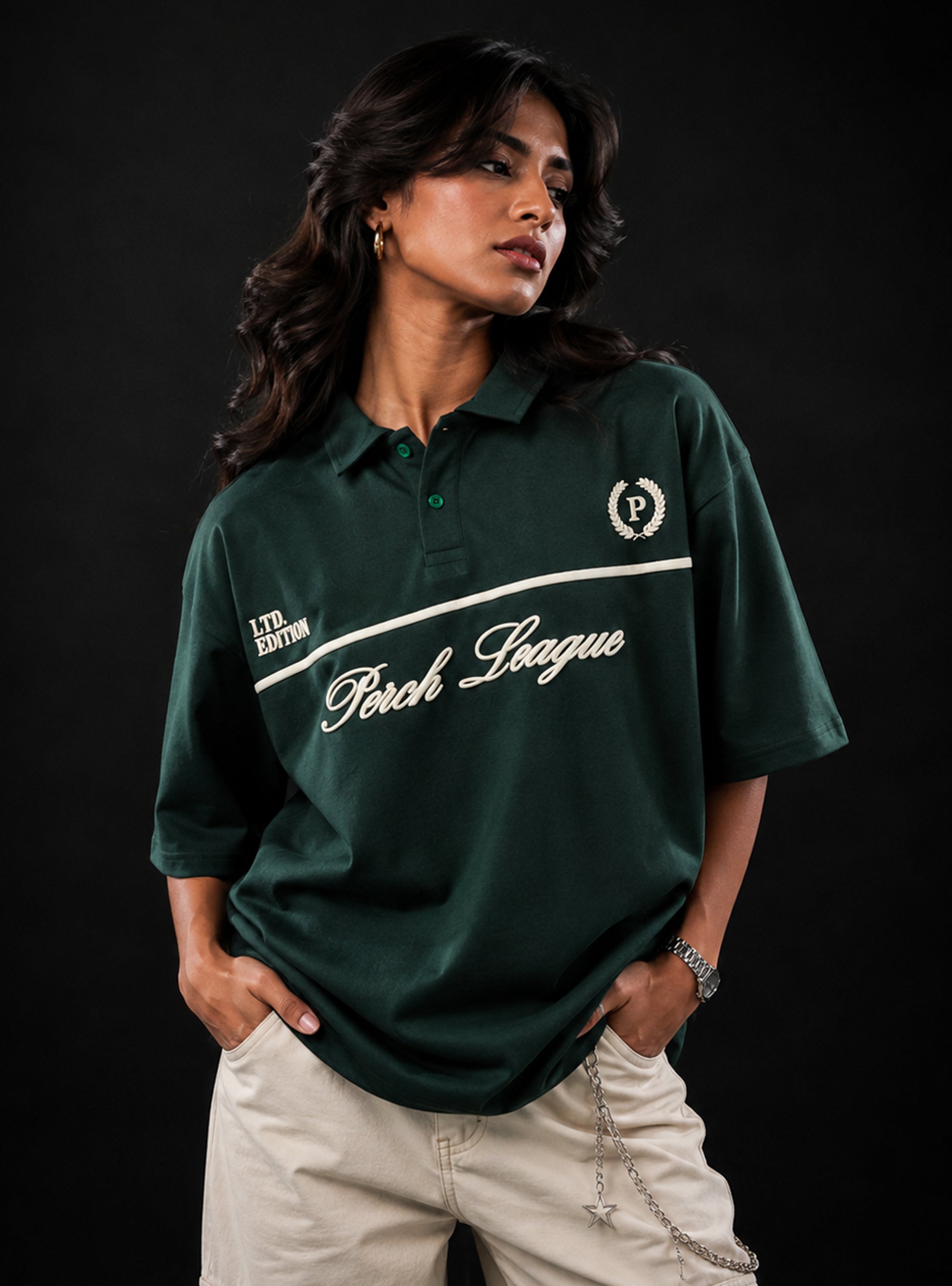 Bottle Green Perch League Oversized Polo Tshirt