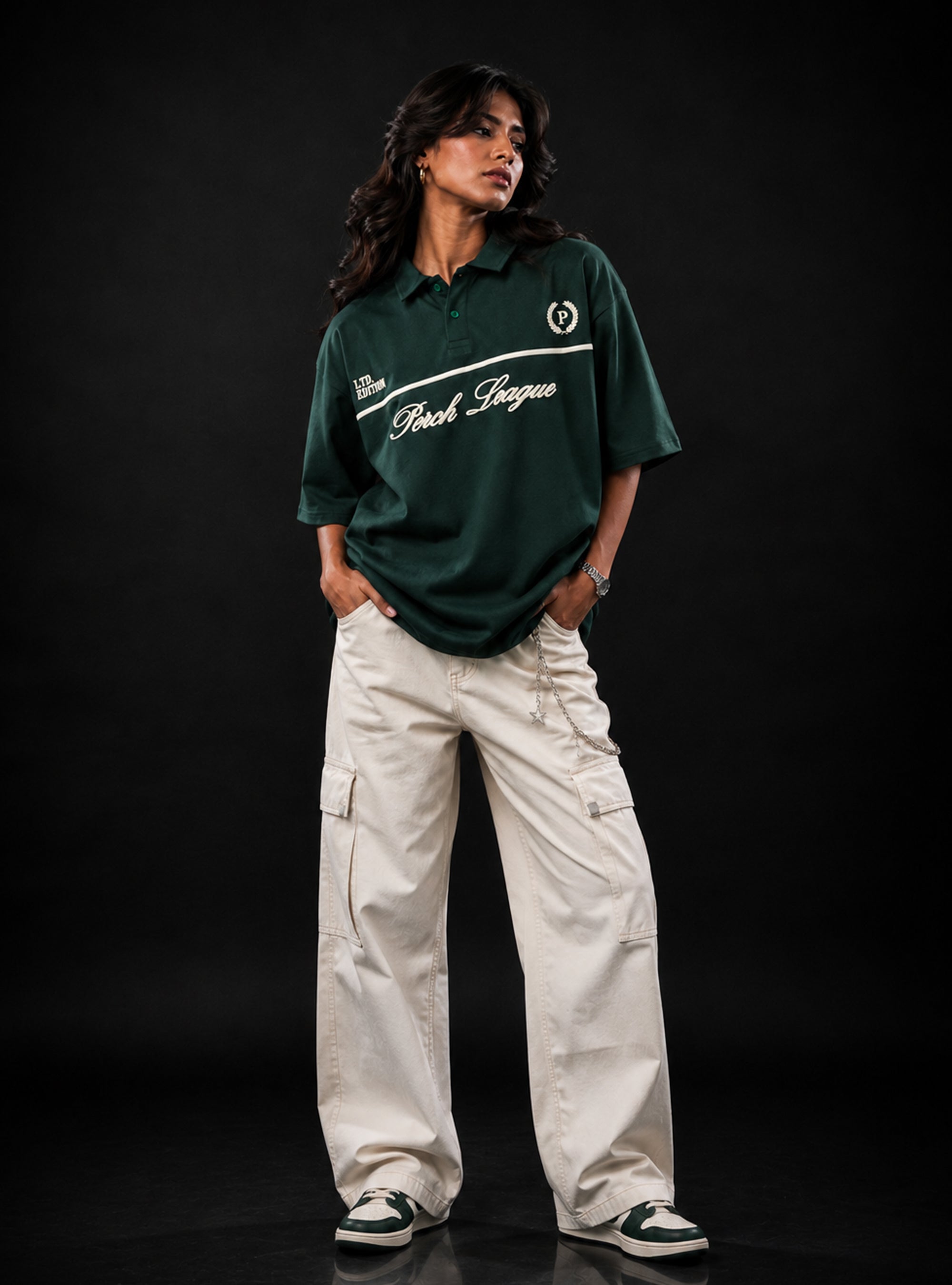 Bottle Green Perch League Cotton Oversized Polo Tshirt for Men & Women