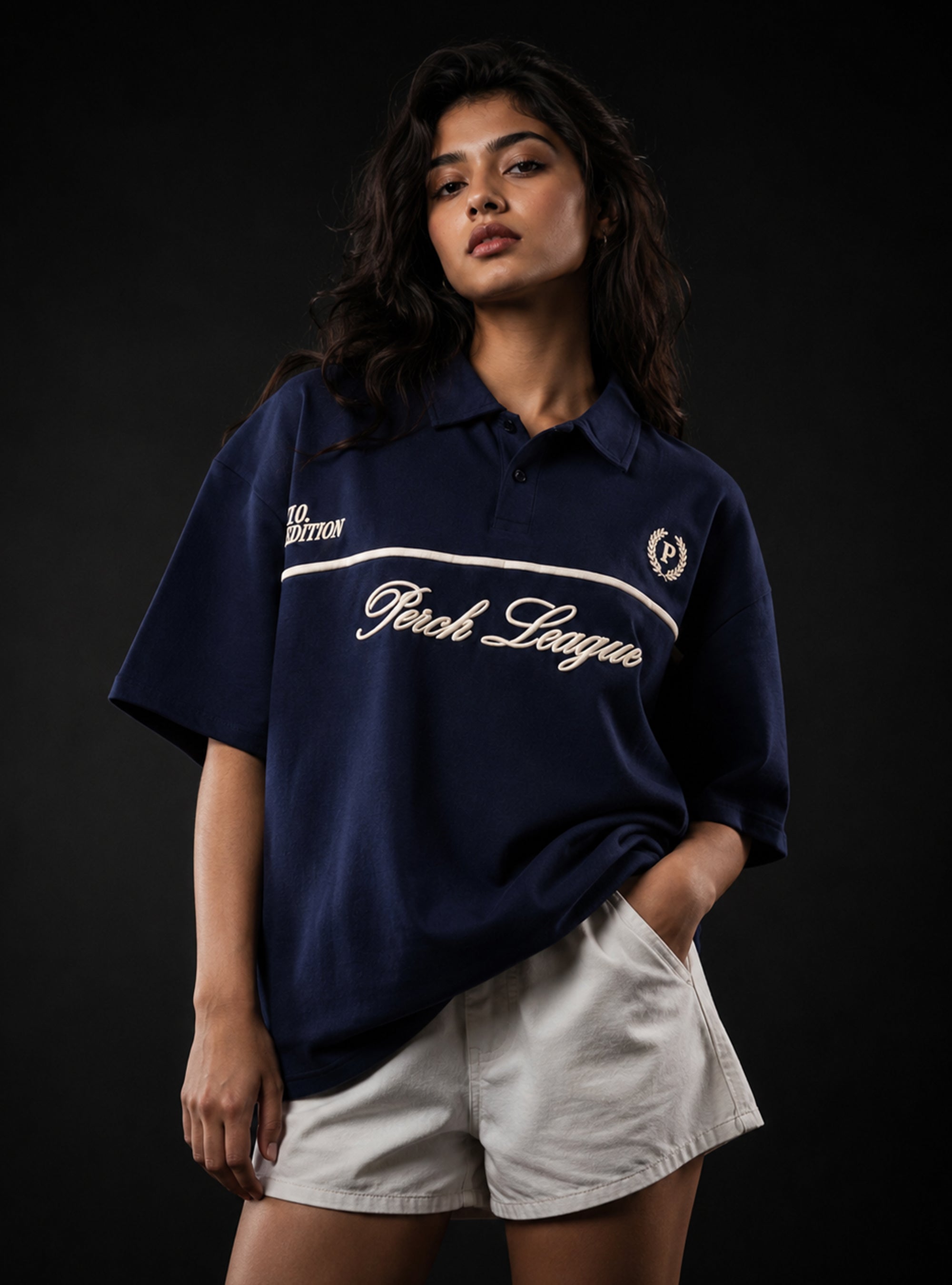 Navy Blue Perch League Oversized Polo Tshirt