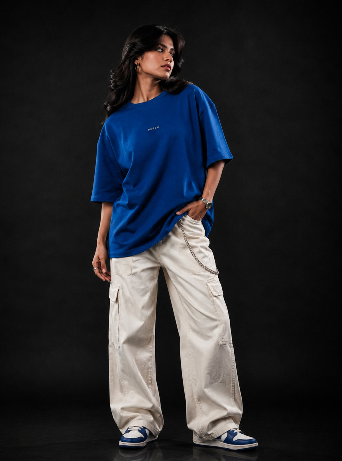 Royal Blue Solid Oversized Tshirt