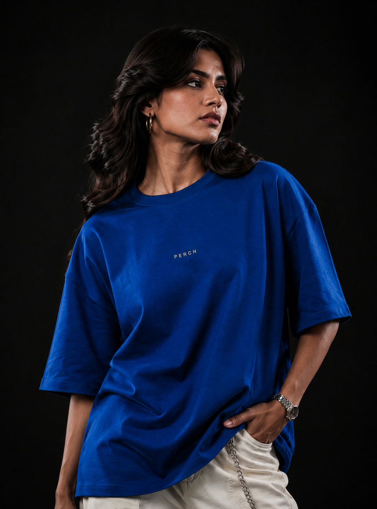 Royal Blue Solid Oversized Tshirt