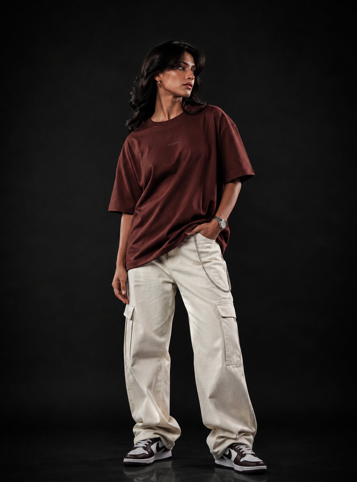 Brown Solid Oversized Tshirt