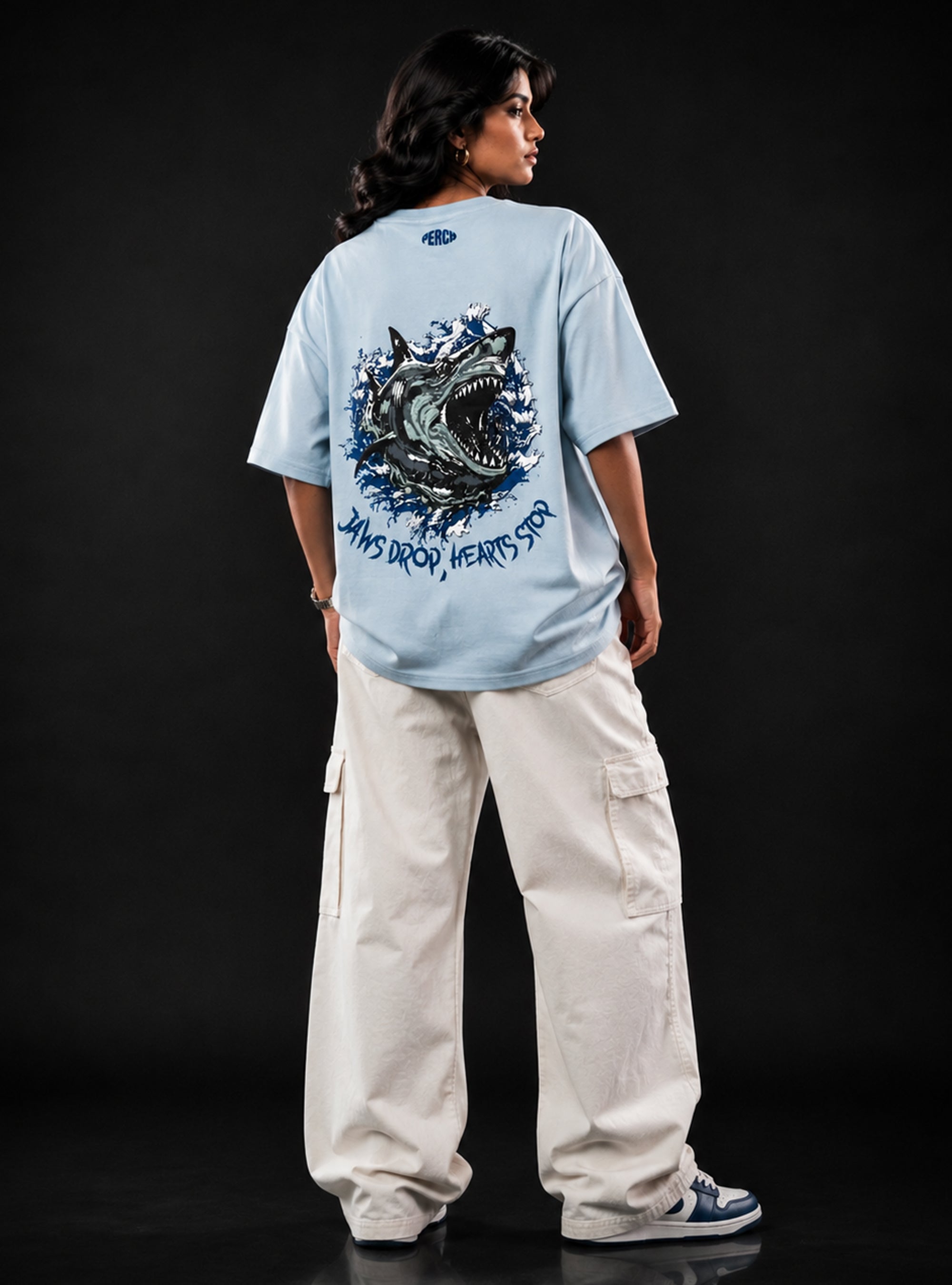 Sky Bue Shark Print Oversized Tshirt