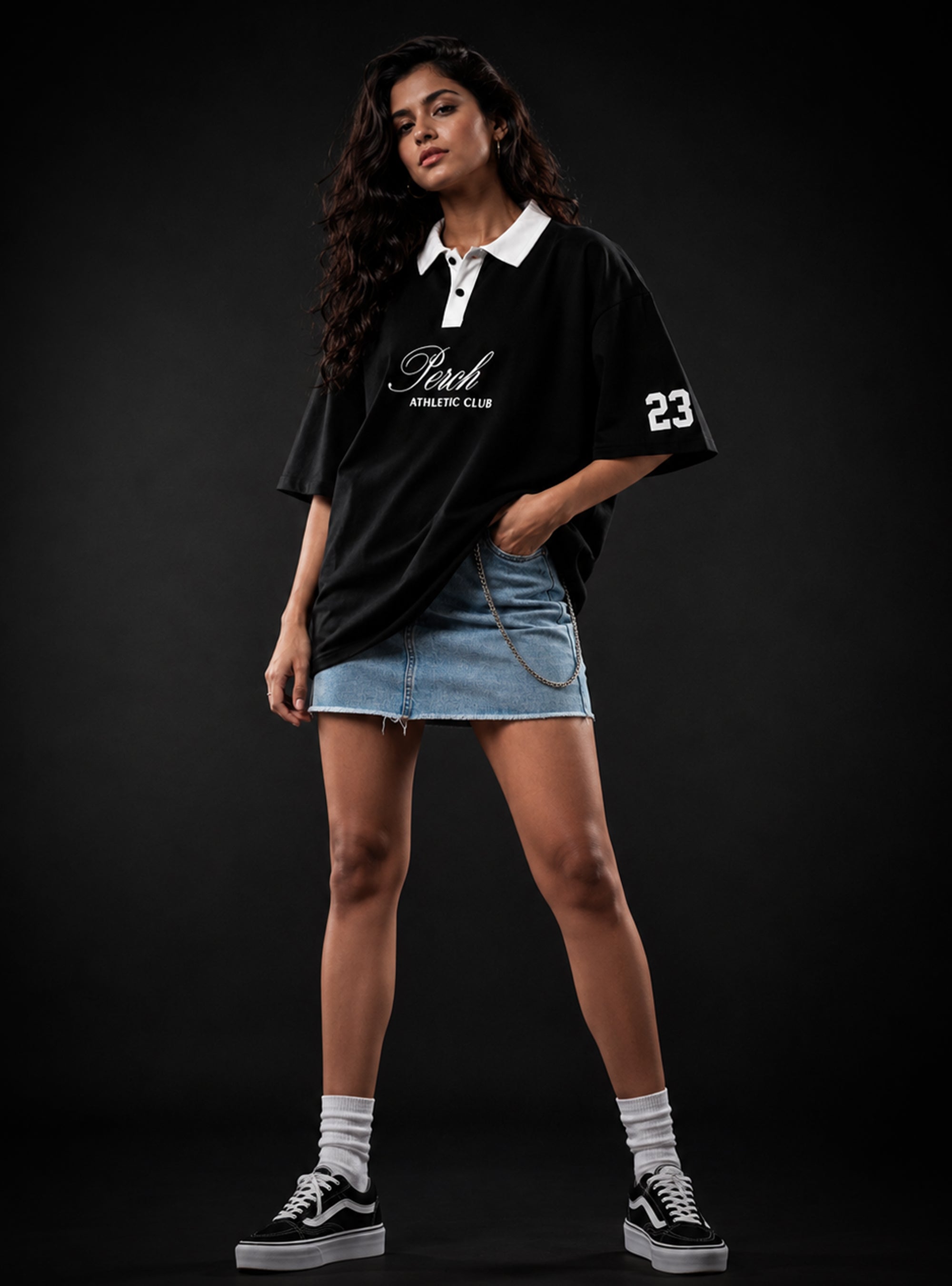 Black Perch Club Cotton Oversized Polo Tshirt for Men & Women