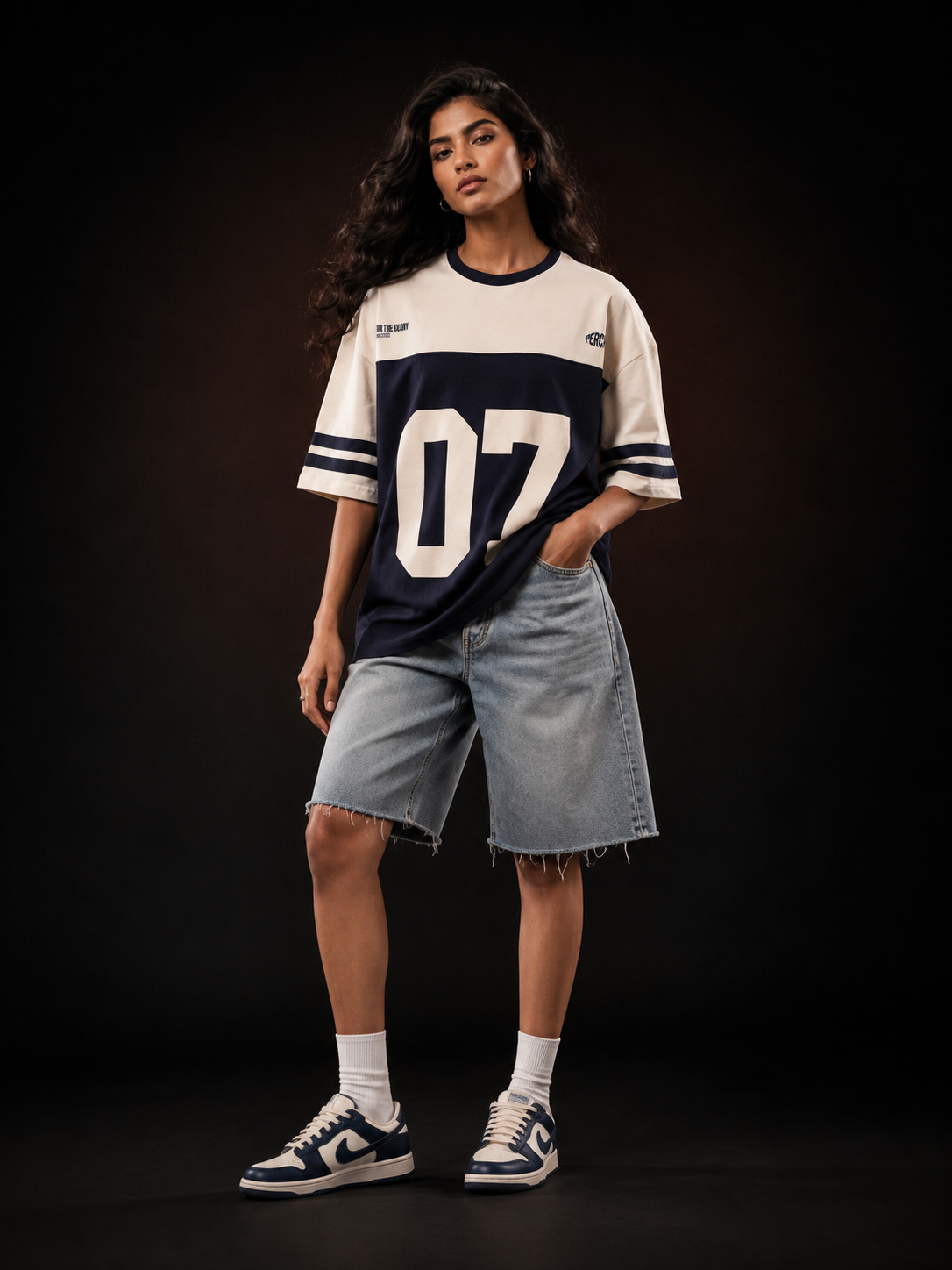Navy Blue Cut & Sew 07 Cotton Oversized Tshirt for Men & Women