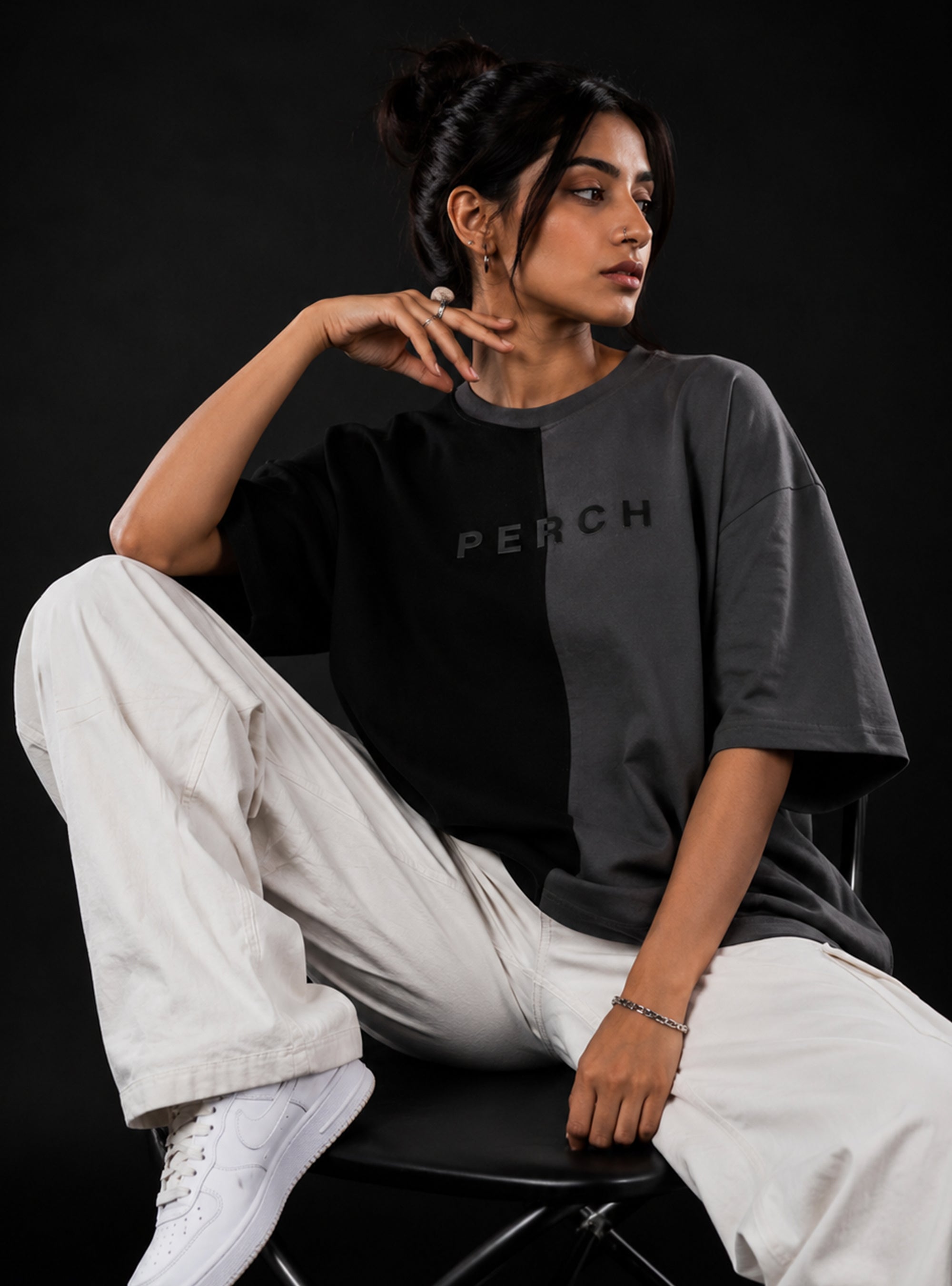 Black Grey Divider Oversized Tshirt