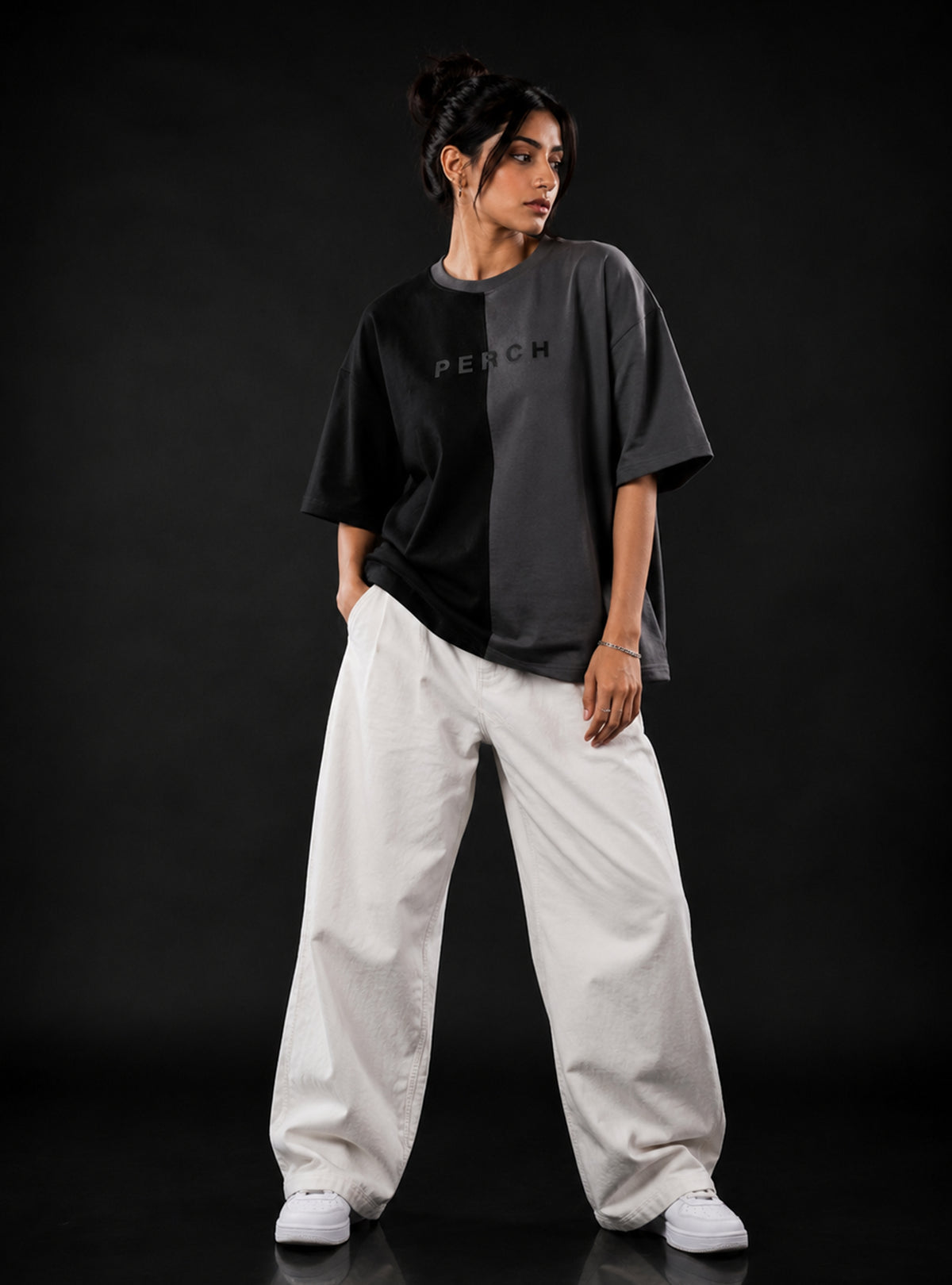 Black Grey Divider Oversized Tshirt