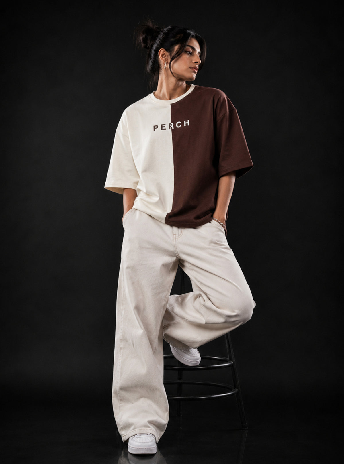 Brown Cream Divider Oversized Tshirt