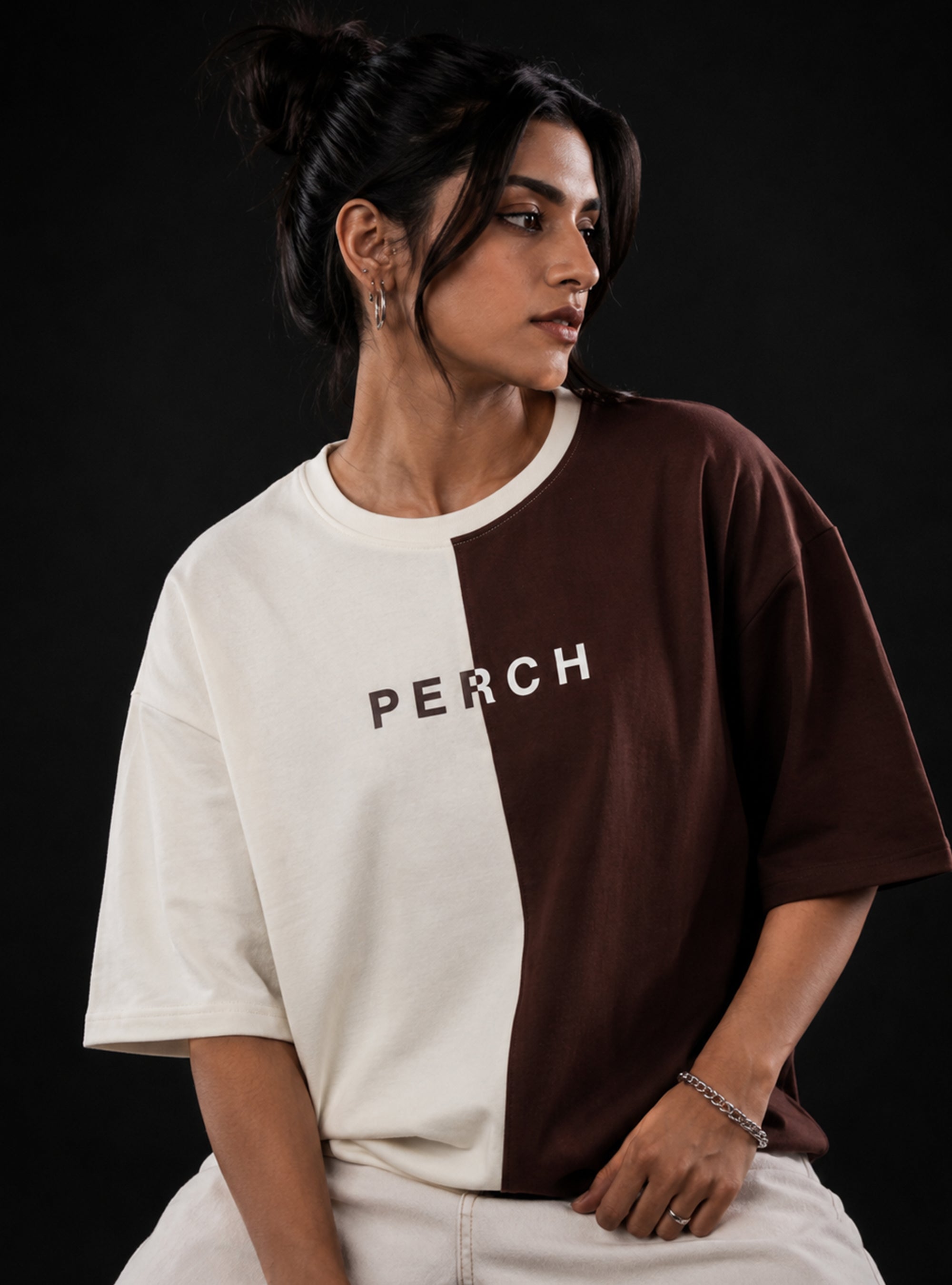 Brown Cream Divider Oversized Tshirt