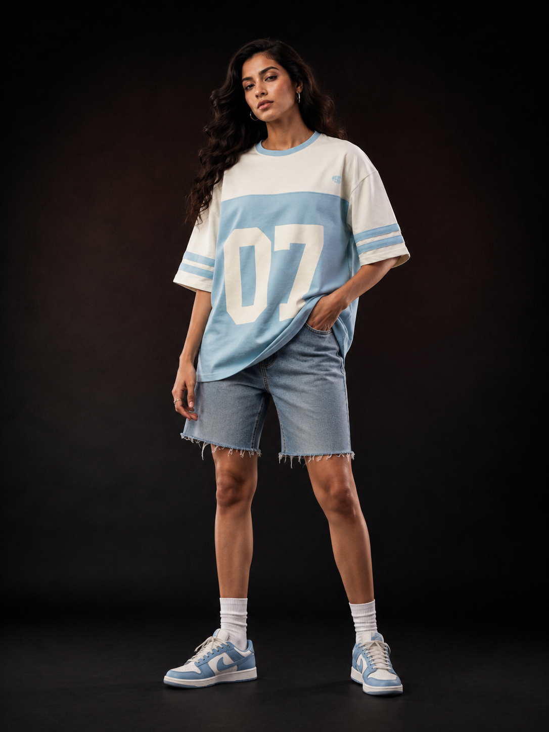Sky Blue Cut & Sew 07 Cotton Oversized Tshirt for Men & Women