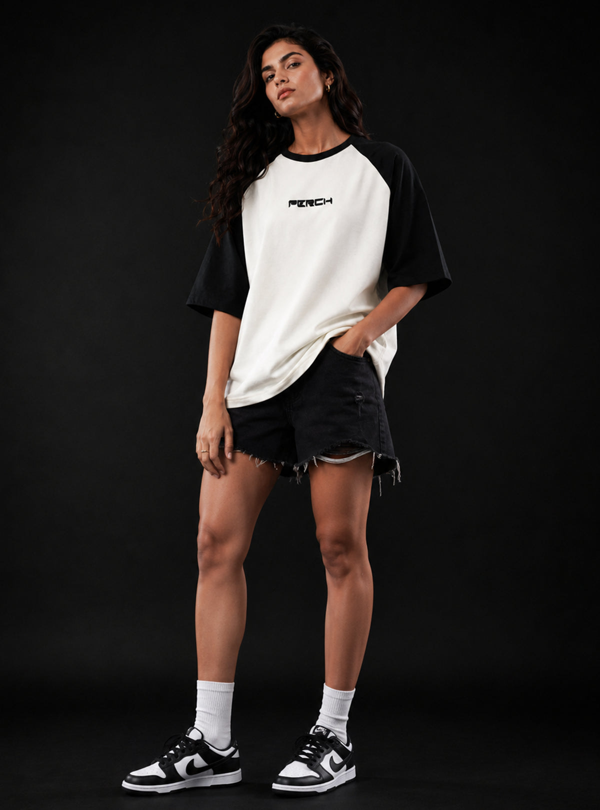Black Raglan Sleeve Cotton Oversized Tshirt for Men & Women