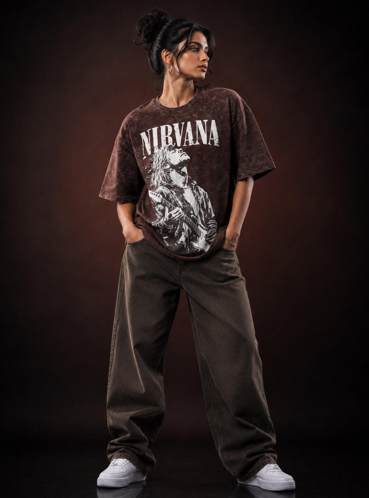 Brown Nirvana Acid Wash Oversized Tshirt