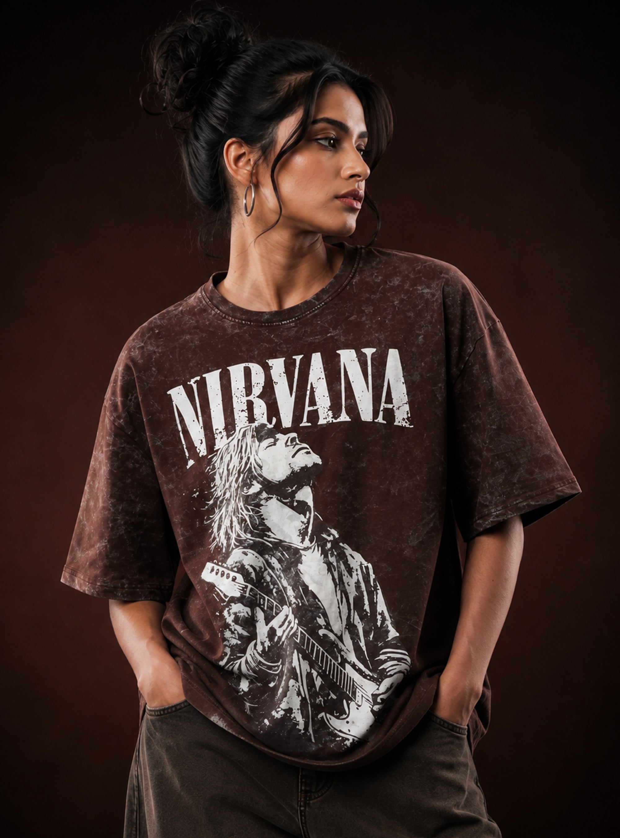 Brown Nirvana Acid Wash Oversized Tshirt