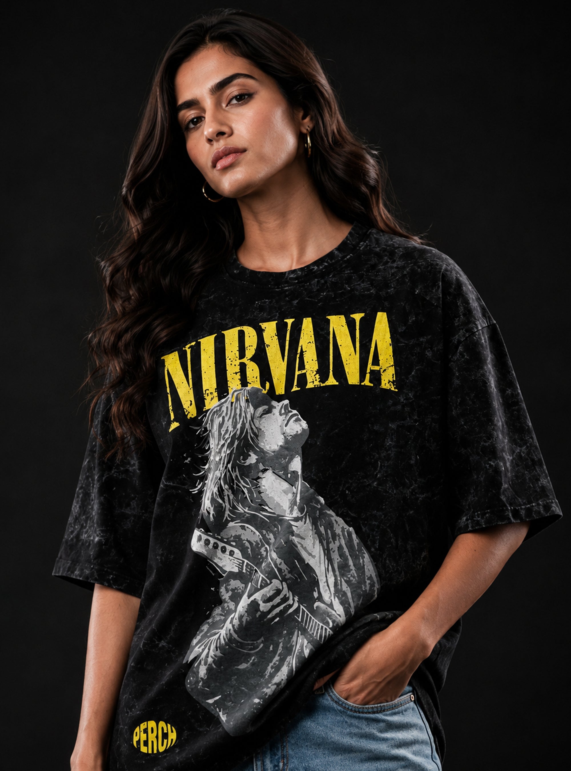 Black Nirvana Acid Wash Oversized Tshirt