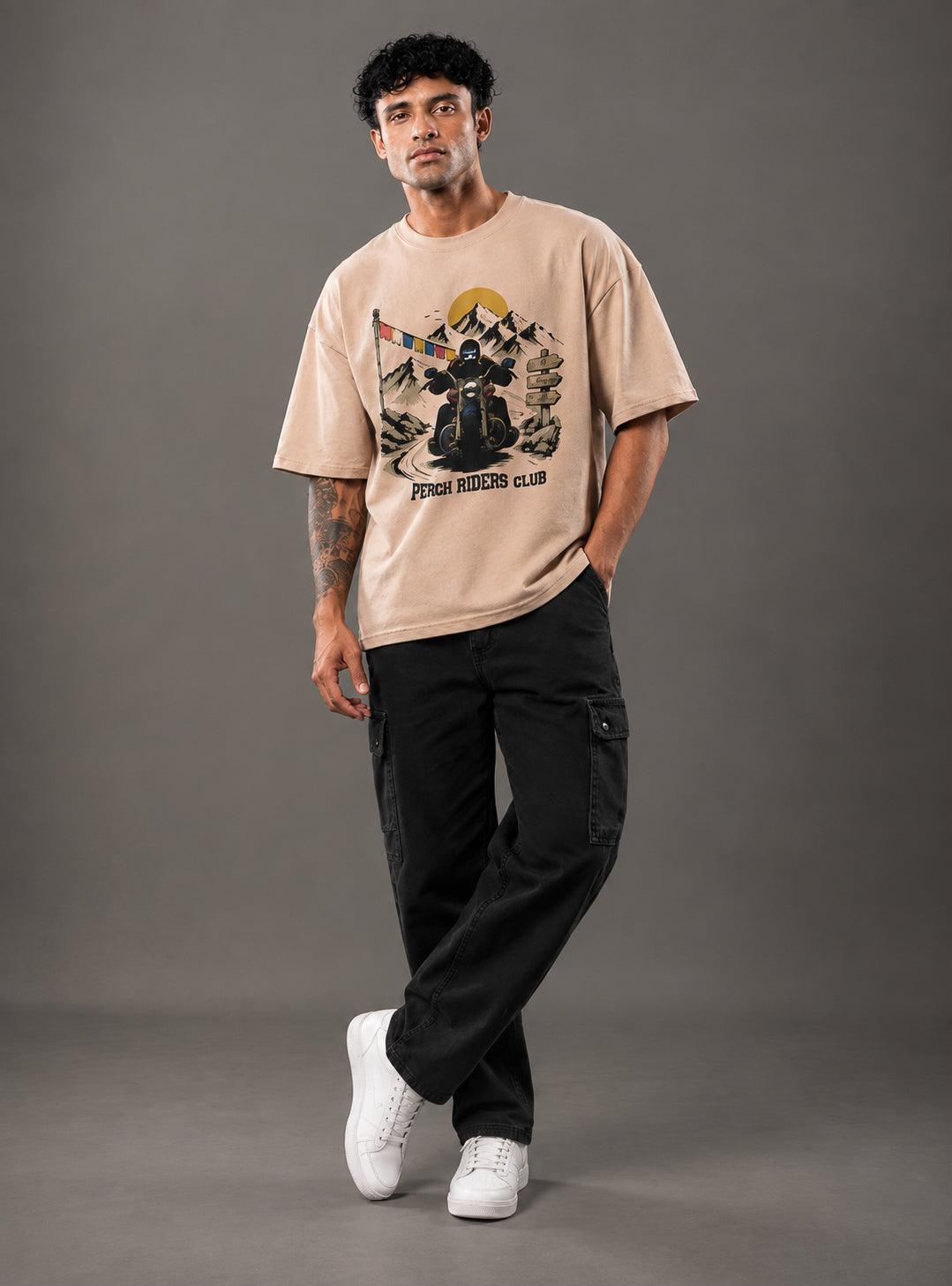 Camel Mountain Print Oversized Tshirt