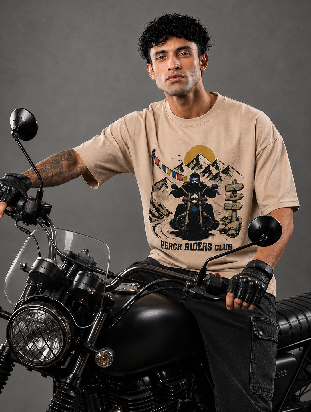 Camel Mountain Print Oversized Tshirt