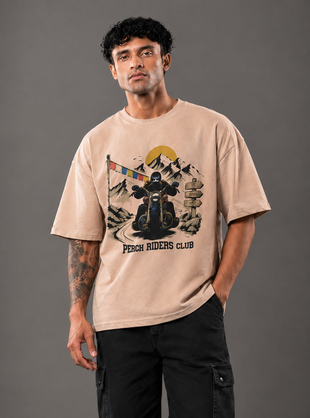 Camel Mountain Print Oversized Tshirt