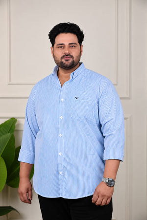 Navy Blue Striped Cotton Regular Fit Plus Size Shirt
