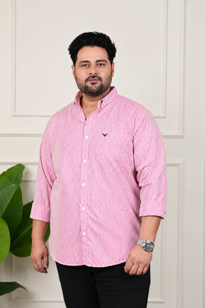Red Striped Cotton Regular Fit Plus Size Shirt