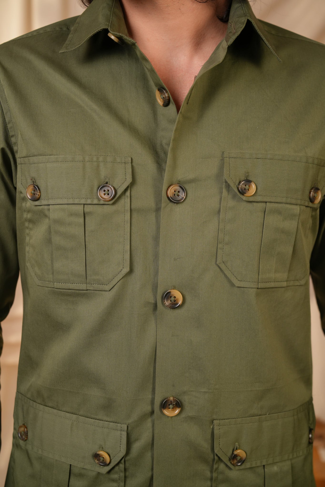Green Solid Heavy Cotton Twill Regular Fit Shirt For Men