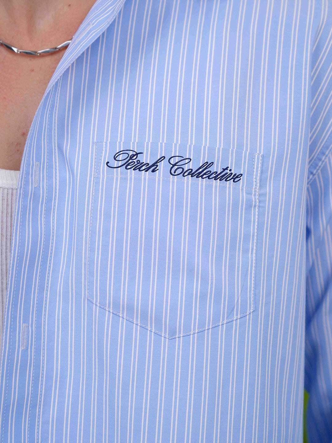 Sky Blue Striped Cotton Boxy Fit Shirt