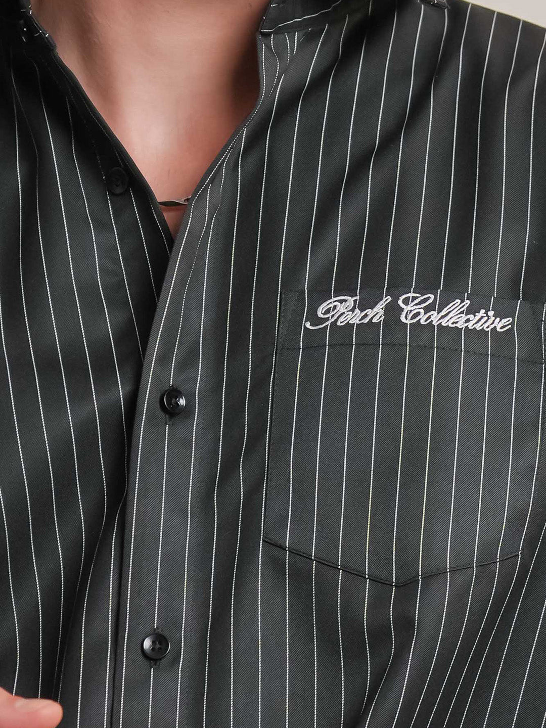 Black Striped Cotton Boxy Fit Shirt