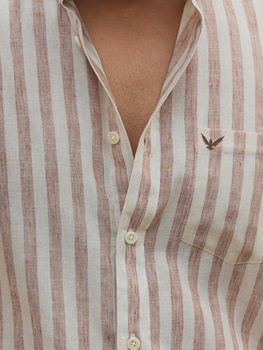 Rust Striped Slim Fit Pre-Washed Linen Cotton Shirt