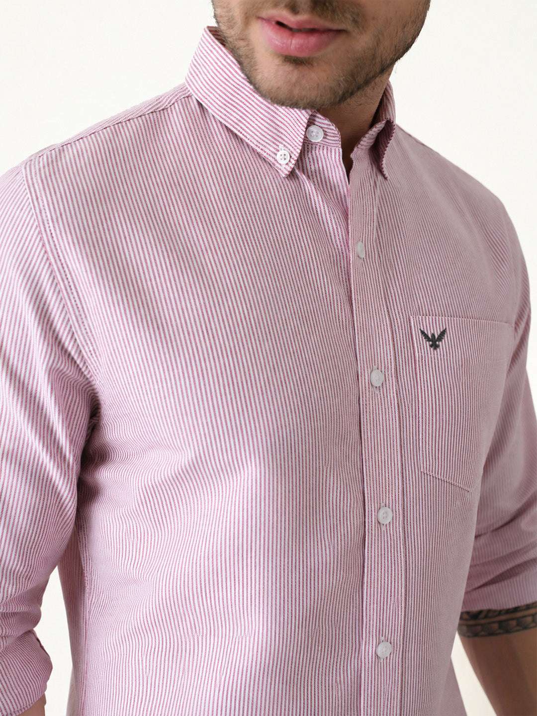 Red Striped Slim Fit Cotton Shirt