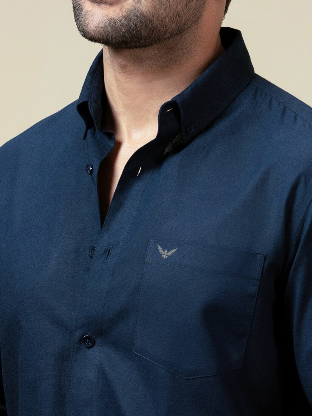 Navy Blue Pre-Washed Linen Blend Shirt